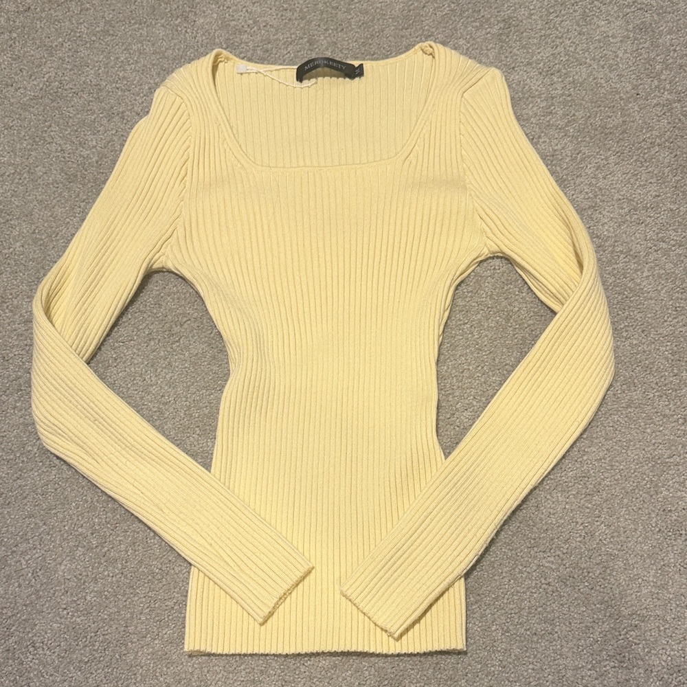 Yellow Ribbed Long Sleeve Top